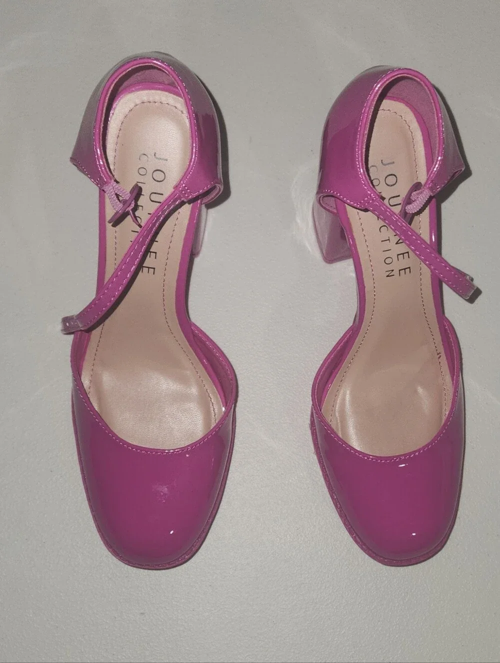 Glossy Pink Journee Collection Samarr Platform Block Heel Pumps Size 6.5